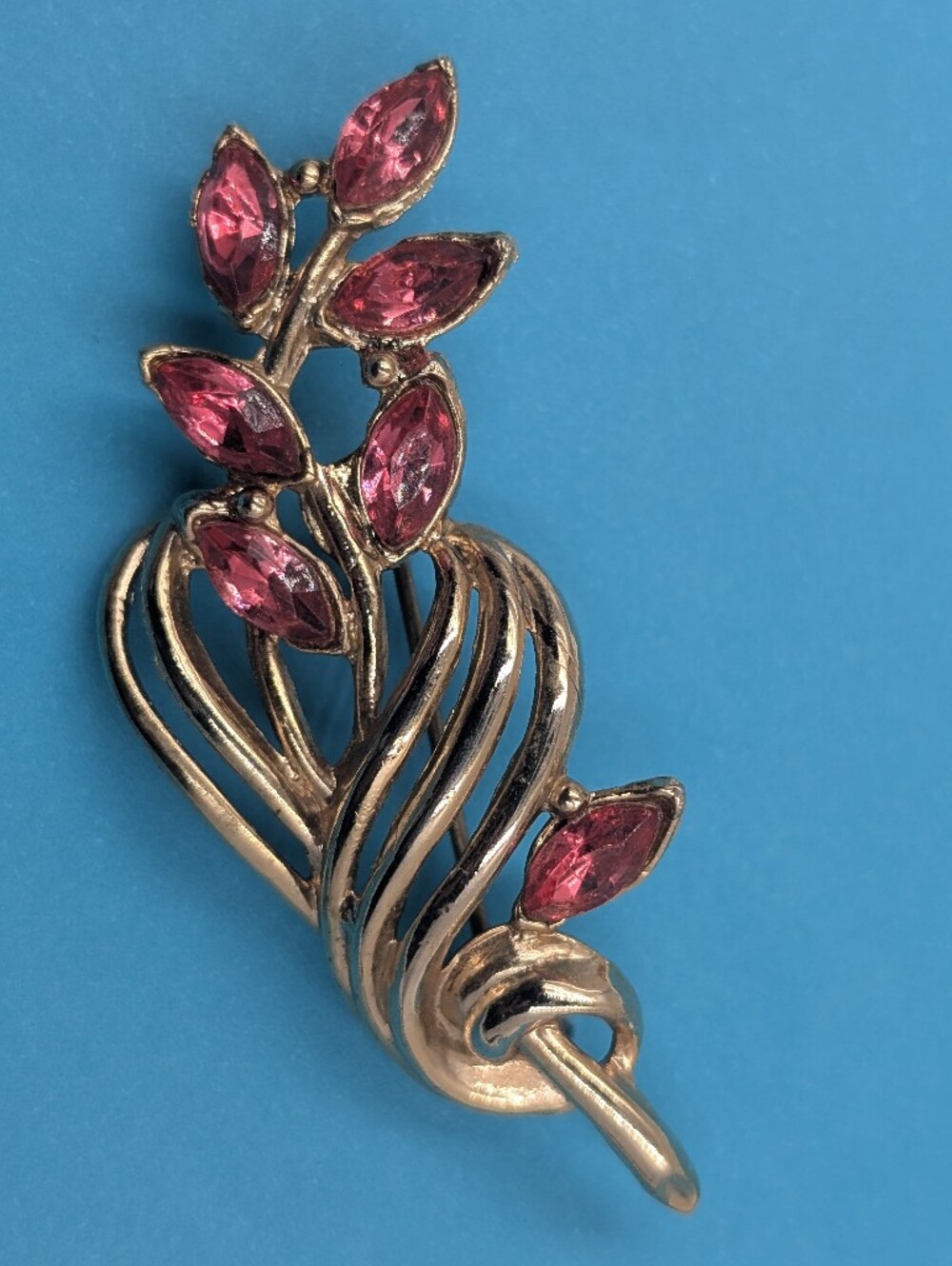 Fuschia Pink Goldtone Floral Brooch Excellent Used Condition C45